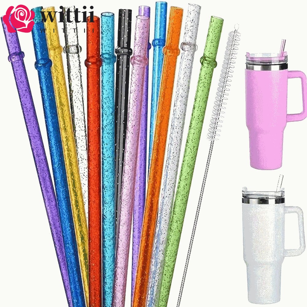 WITTII 1PC Glitter Straw, แบบพกพารถ Travel Cup Straw ผงทองหลอดพลาสติก, ถ้วยนํากลับมาใช้ใหม่อุปกรณ์เส