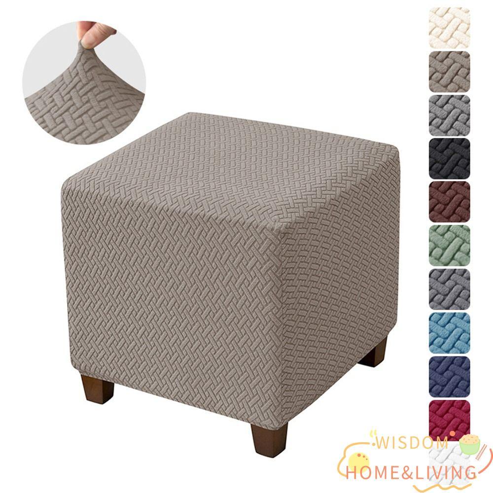 WISDOM Square Stool Cover, T-Shape สีทึบ Jacquard Ottoman Cover, กํามะหยี่ยืดหยุ่นนุ่มสตูลวางเท้าห้อ