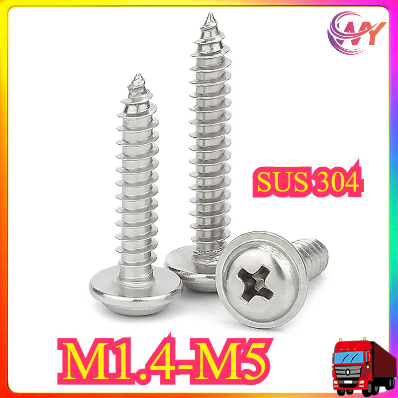 304 เบาะสแตนเลสข้ามหัวกลม/หัวกระทะสกรูแตะตัวเองสกรูไม้สกรู M1.4-M5 * L3-50 มม.WY-MB