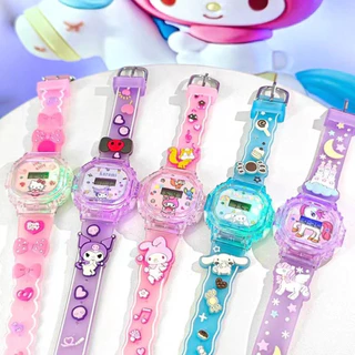 (บริการจัดส่งในพื้นที่) นาฬิกาอิเล็กทรอนิกส์เด็กการ์ตูนสี่เหลี่ยมที่มีสีสันไฟกระพริบเพลงนาฬิกาข้อมือดิจิตอลของขวัญสําหรับเด็กชายหญิง