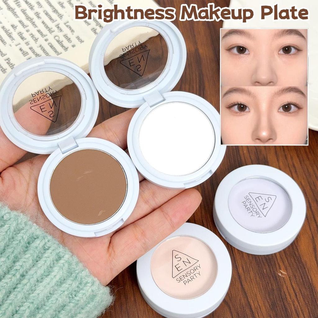 Natural Lasting Contouring Press Powder Makeup Palette - Brightening Matte Grey White Highlighter Brown Nose Shadow