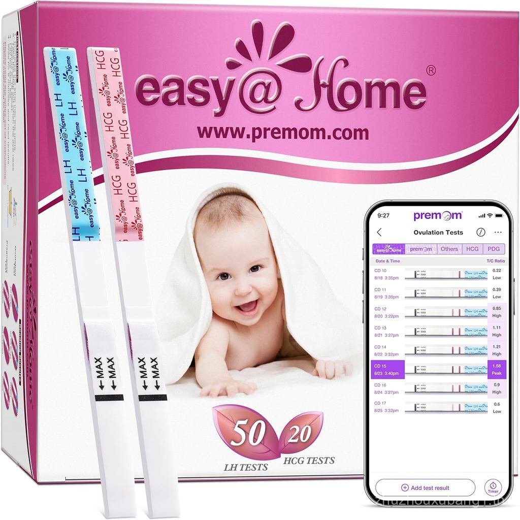 Easy@Home 50 Ovulation Test Strips and 20 Pregnancy Test Strips Combo Kit, (50 LH + 20 HCG)-Package 