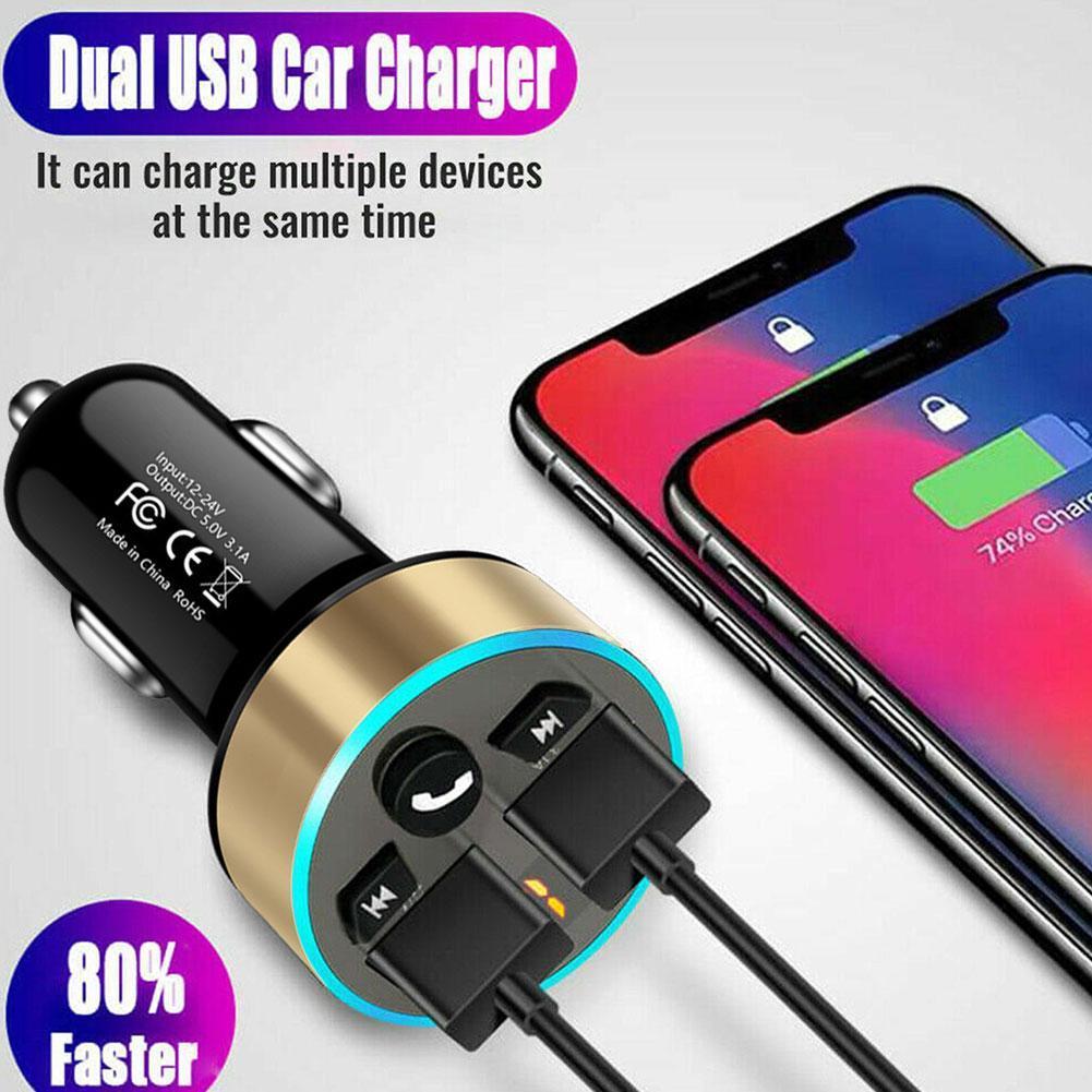 Qc3.0 Fast Charging Car Charger เครื่องเล่น Mp3 Fm ตัวรับสัญญาณบลูทูธ J1n6