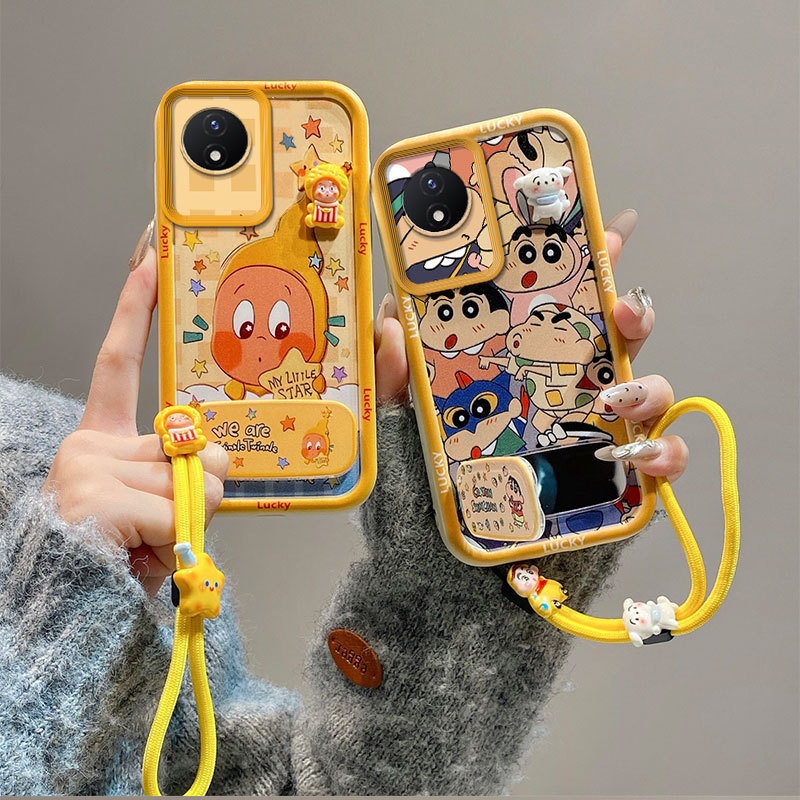 เคส For Vivo Y02 / Y02A / Y02T tpu JMZJ หรูหรากระจกขาตั้ง Lanyard เคสโทรศัพท์ A2h