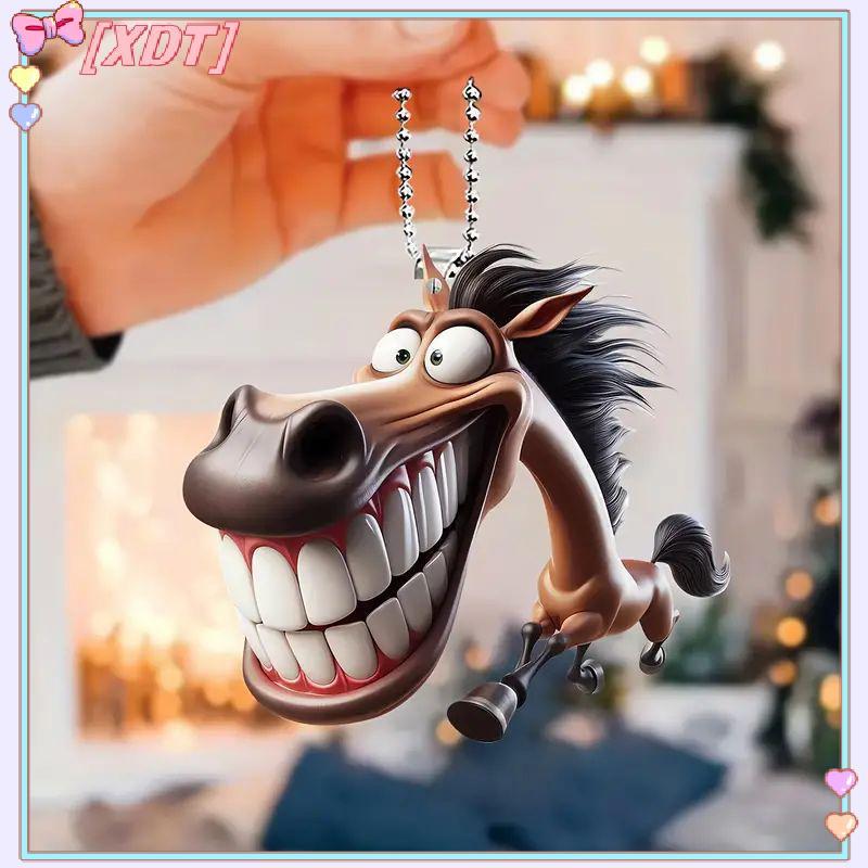 XDT 2D พวงกุญแจม้าปากใหญ่น่ารัก - จี้กระจกมองหลังรถยนต์ เครื่องประดับสัตว์ KCP