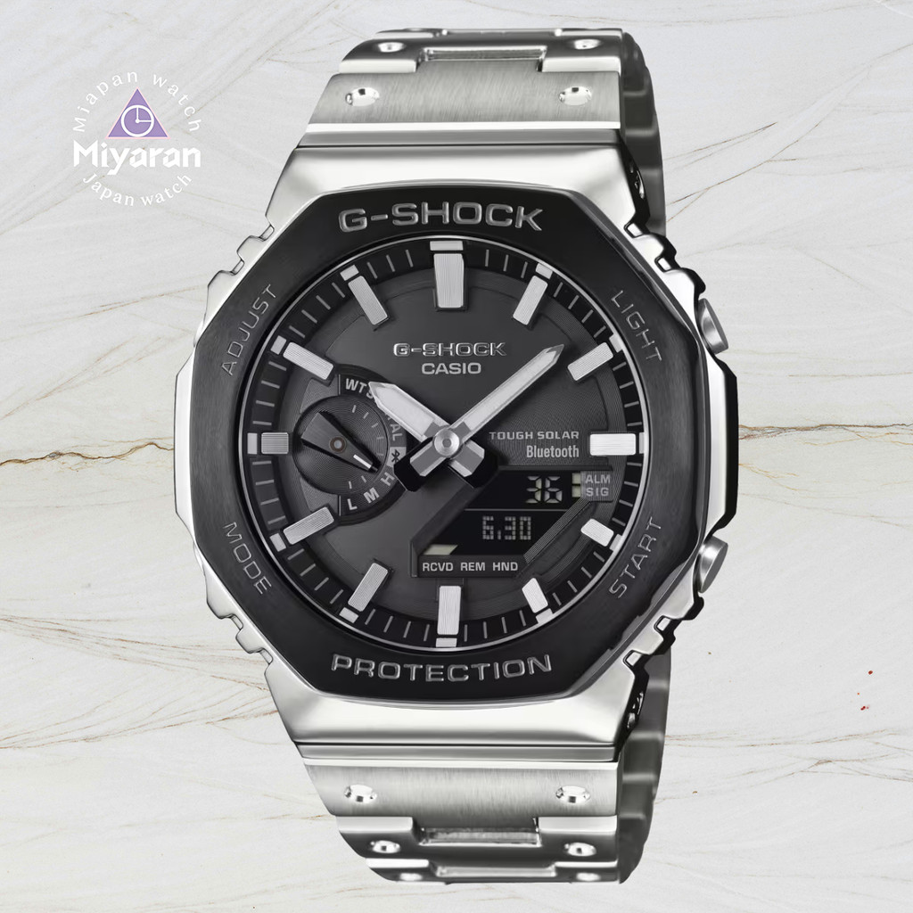 Casio G-SHOCK นาฬิกาข้อมือผู้ชาย ระบบดิจิตอล หน้าปัดคู่ พลังงานแสงอาทิตย์ บลูทูธ เมทัล รุ่น GM-B2100