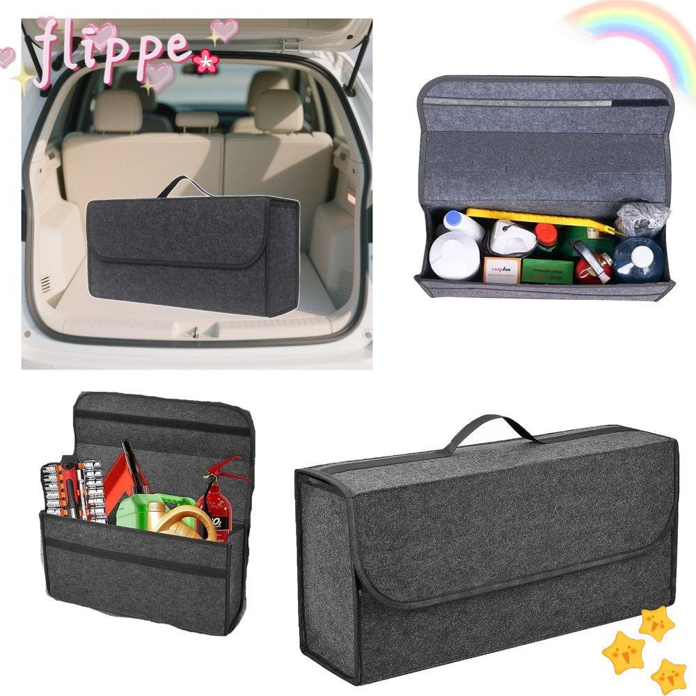 FIPE กล่องเก็บของท้ายรถ Felt พับได้ Car Boot Organizer แบบพกพา Anti Slip ความจุใหญ่ จัดเก็บสําหรับรถยนต์