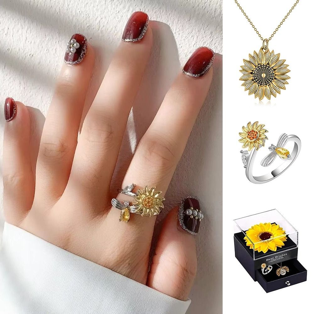 เบอร์นาร์ดโอ สร้อยคอวันวาเลนไทน์,แหวนหมุนกล่องของขวัญดอกทานตะวันหรูหราสร้อยคอรัก,ดอกทานตะวันไฮโปอัลเลอร์เจนิกเหล็กไทเทเนียมกล่องของขวัญดอกทานตะวันจี้แม่วั - รูปที่ 5