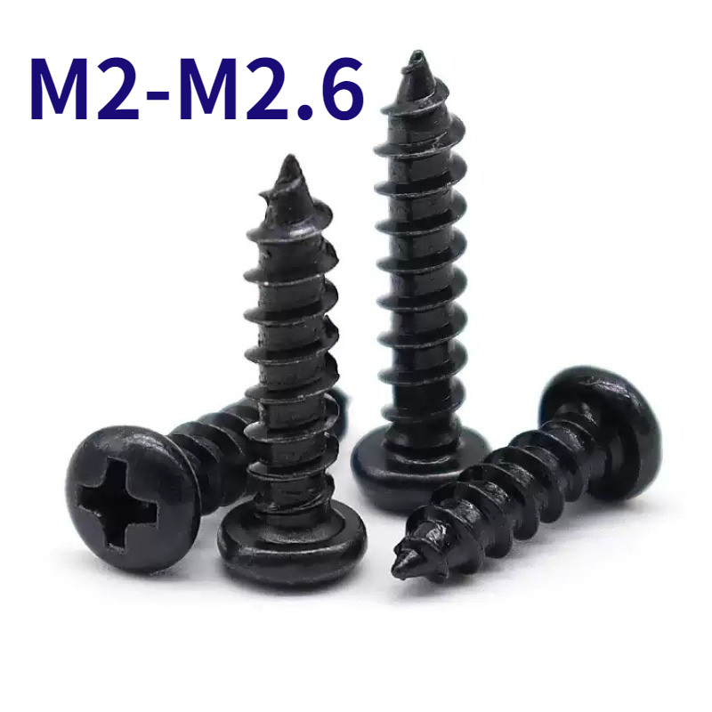 M2/M2.2/M2.3/M2.6 สกรูเกลียวปล่อย หัวp+ น็อต สกรู หัวกลม แฉก P+ เหล็กสีดำ เกลียวปล่อย [WJX-GY]