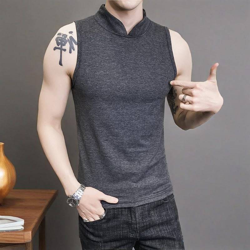 Summer Trendy Men Vest Men's Turtleneck Youth Slim Fit Sleeveless Crossbody Bottoming Sweat Breathab
