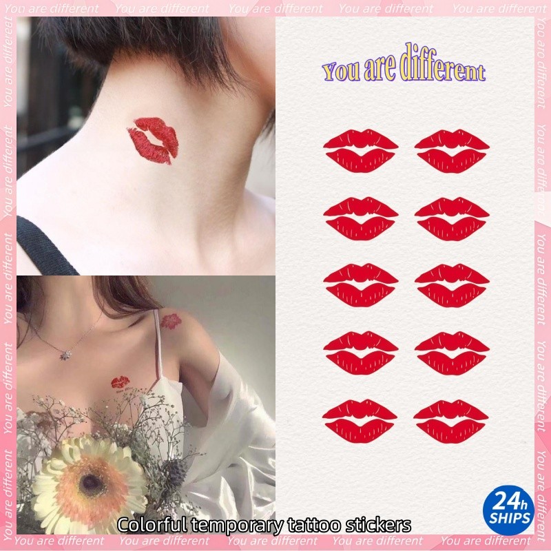 สติกเกอร์รอยสักปลอมลายเสี้ยนปากและไหล่ ทนน้ำได้นาน 7 วัน
