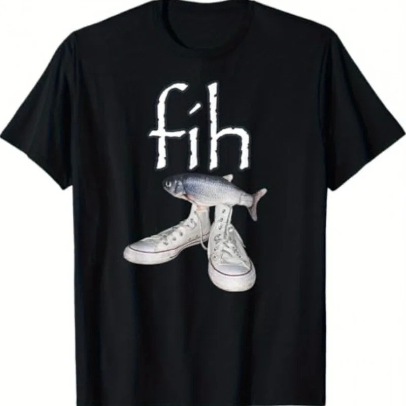 American Retro Men's Funny FIH Fish Meme T-shirt Suitable for All Seasons, Casual T-shirt for Both M