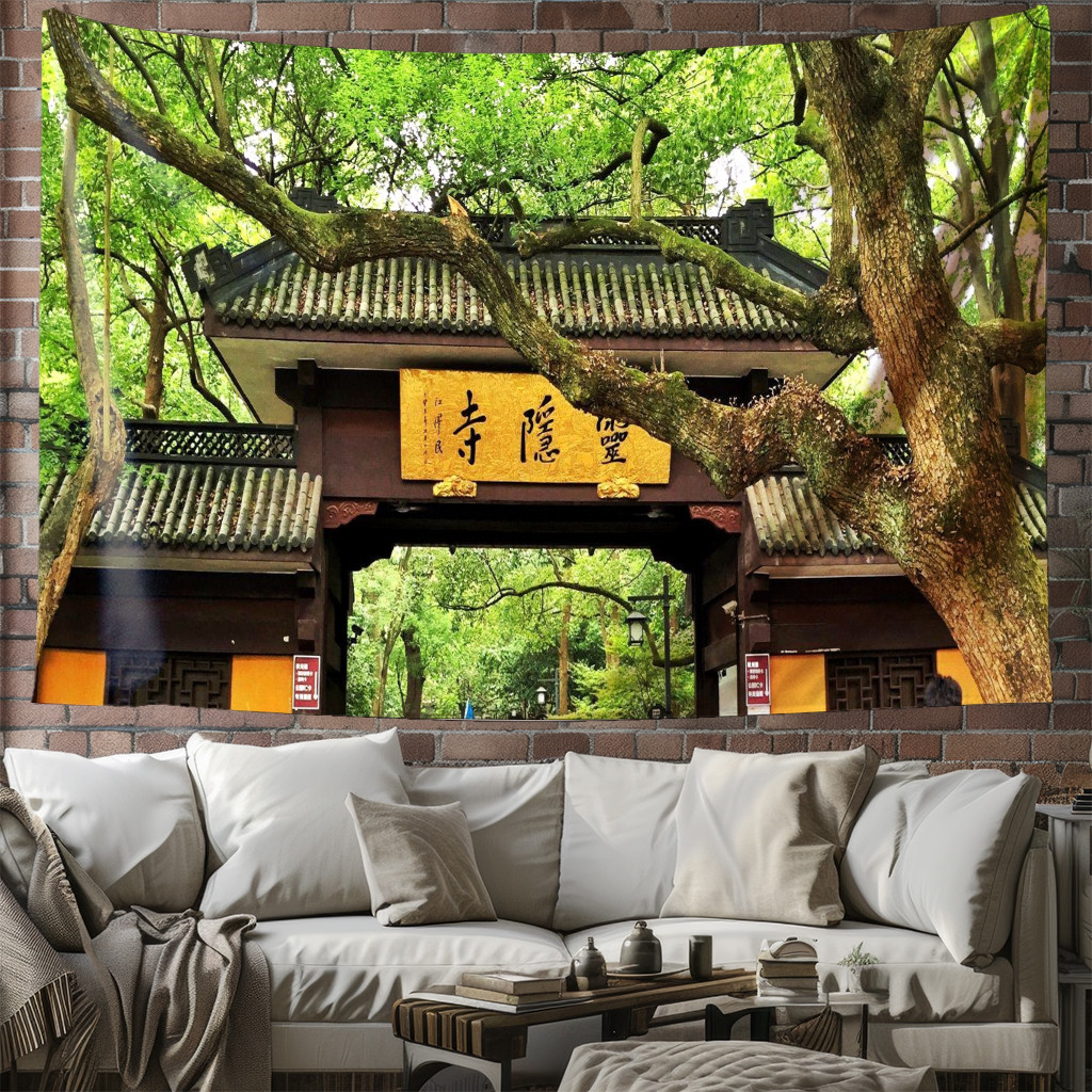 สไตล์จีนอาคารโบราณ Palace Tapestry โบราณโบราณ Building Courtyard Tapestry Tea Room Study Zen ตกแต่งผ้า B & B ผนังการปรับเปลี่ยน Tapestry