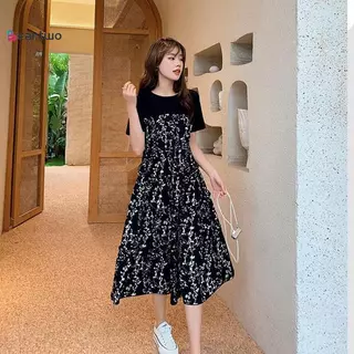ชุดเดรสลายดอกไม้ความยาวกลาง สไตล์โบฮีเมียน สำหรับผู้หญิง สวมใส่ง่ายในฤดูร้อน