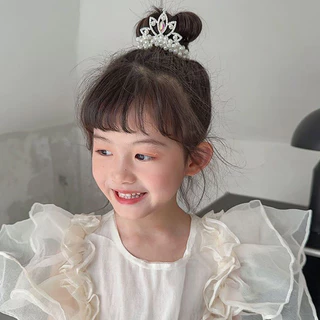 ยางรัดผมรูปมงกุฎเจ้าหญิง ยางรัดผมประดับคริสตัล ยางรัดผมมุก ยางรัดผมสำหรับเด็กผู้หญิง ยืดหยุ่นสูง