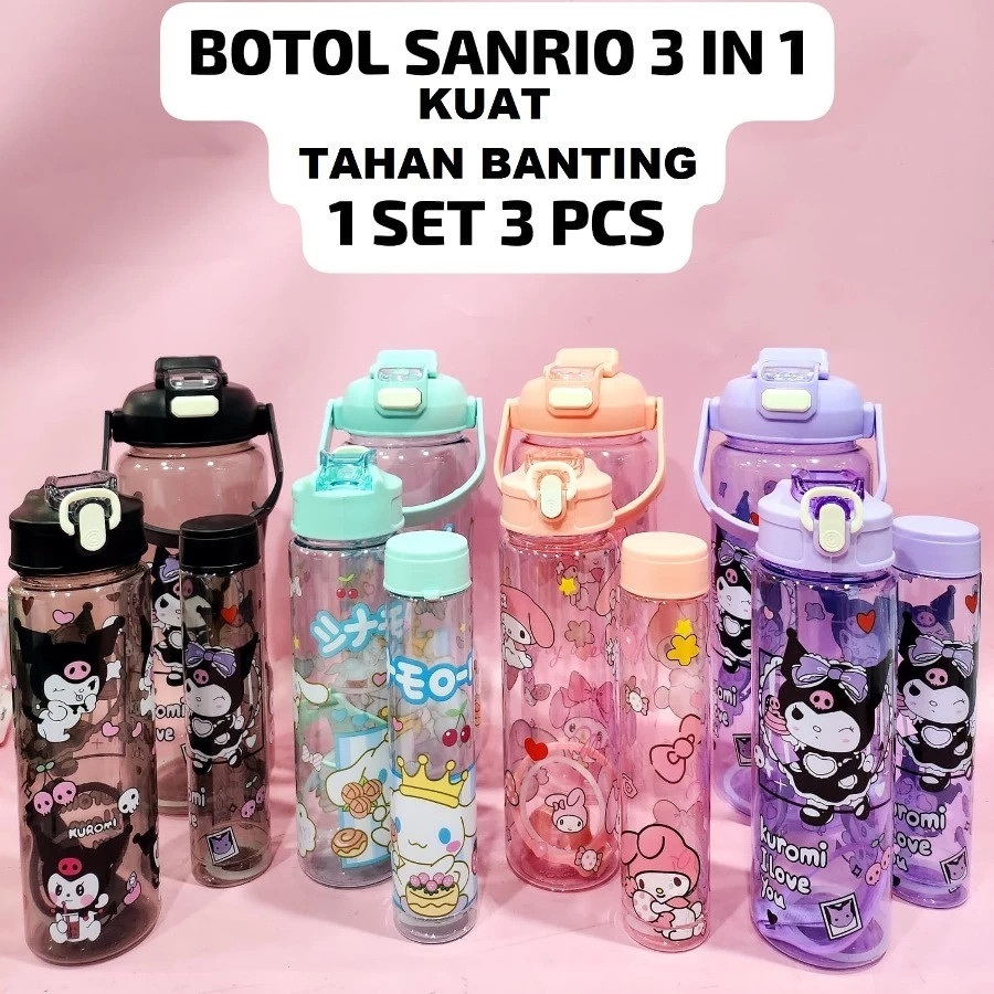 WHOLESALEINDO1688 VIRAL SANRIO DRINKING BOTTLE 2 ลิตร + 800ml + 300ml ขวดดื่ม kuromi ขวด Sanrio Vira