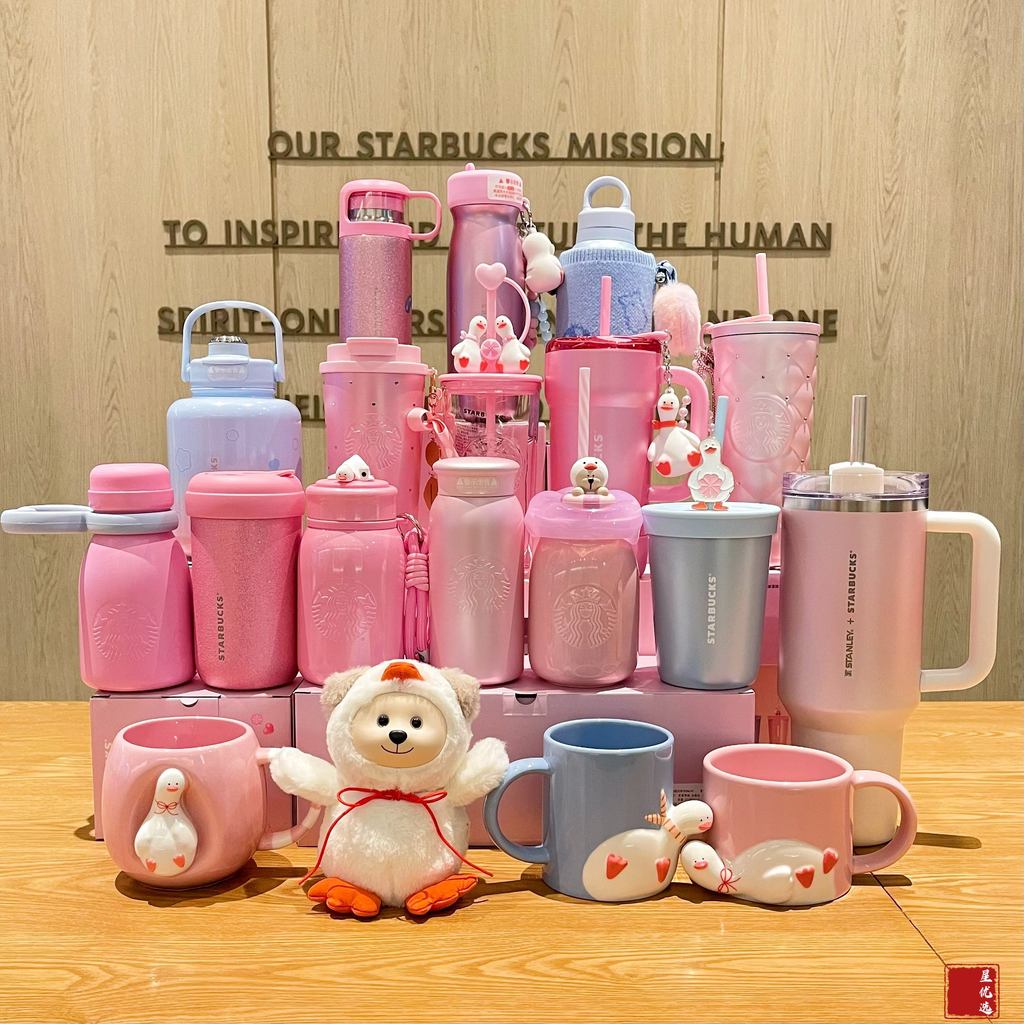 สตาร์บัคส์ถ้วย2026หวานดาวพัฟเป็ดของขวัญวันวาเลนไทน์แก้วเซรามิกที่สวยหรูสแตนเลสแบบพกพาถ้วย