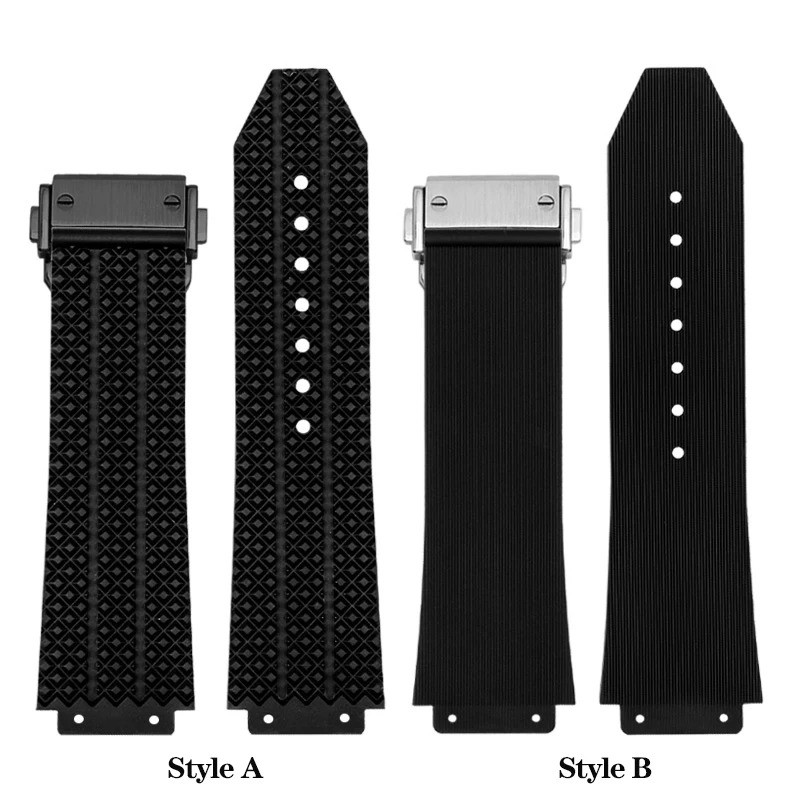 25*19 มม.ยางซิลิโคน Watchband ใช้ได้กับ Hublot BIG BANG สีดําผู้ชายสายคล้องผีเสื้อหัวเข็มขัดเครื่องม