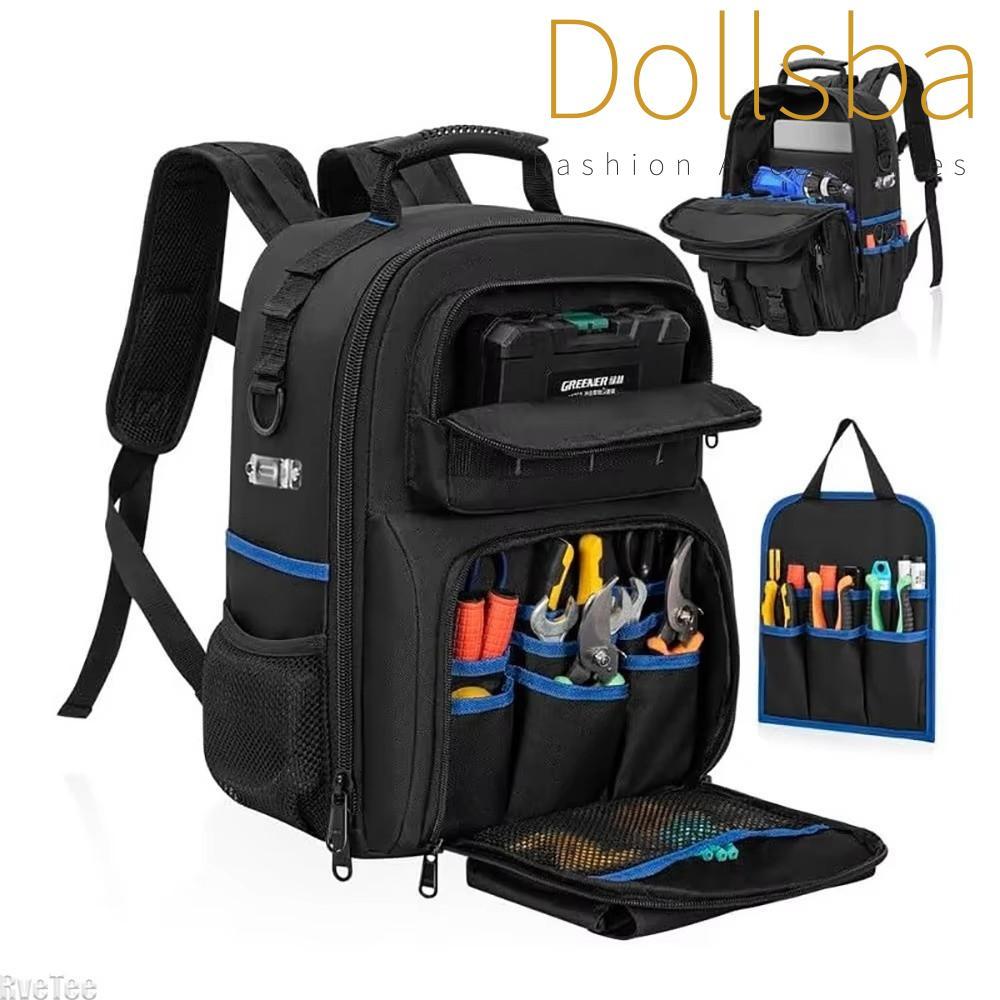 DOLLSBA กระเป๋าเครื่องมือช่างไฟฟ้า,ความจุขนาดใหญ่กันน้ํา Heavy Duty เครื่องมือกระเป๋าเป้สะพายหลัง,มัลติฟังก์ชั่สวมใส่หนาชุดเครื่องมือสําหรับช่างไฟฟ้าเครื่องมือจัด