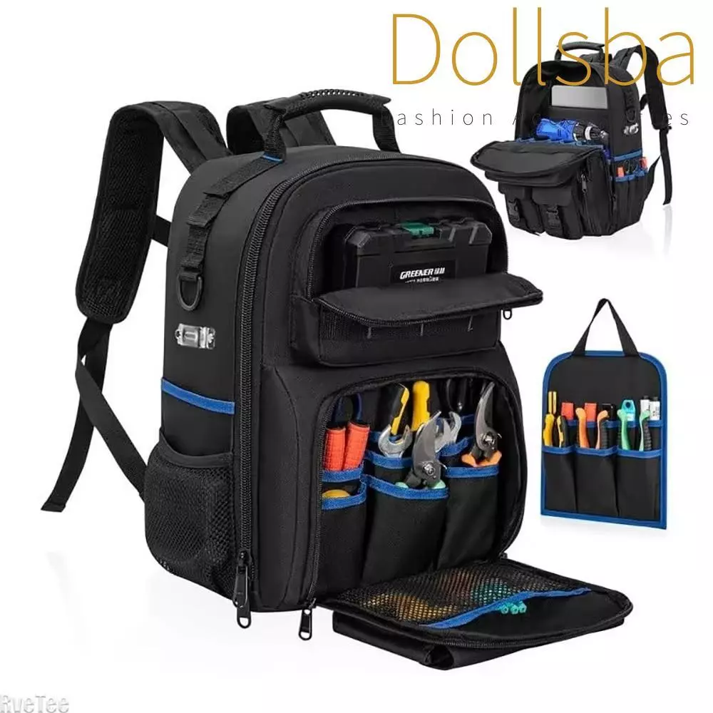 DOLLSBA กระเป๋าเครื่องมือช่างไฟฟ้า,ความจุขนาดใหญ่กันน้ํา Heavy Duty เครื่องมือกระเป๋าเป้สะพายหลัง,มัลติฟังก์ชั่สวมใส่หนาชุดเครื่องมือสําหรับช่างไฟฟ้าจัด