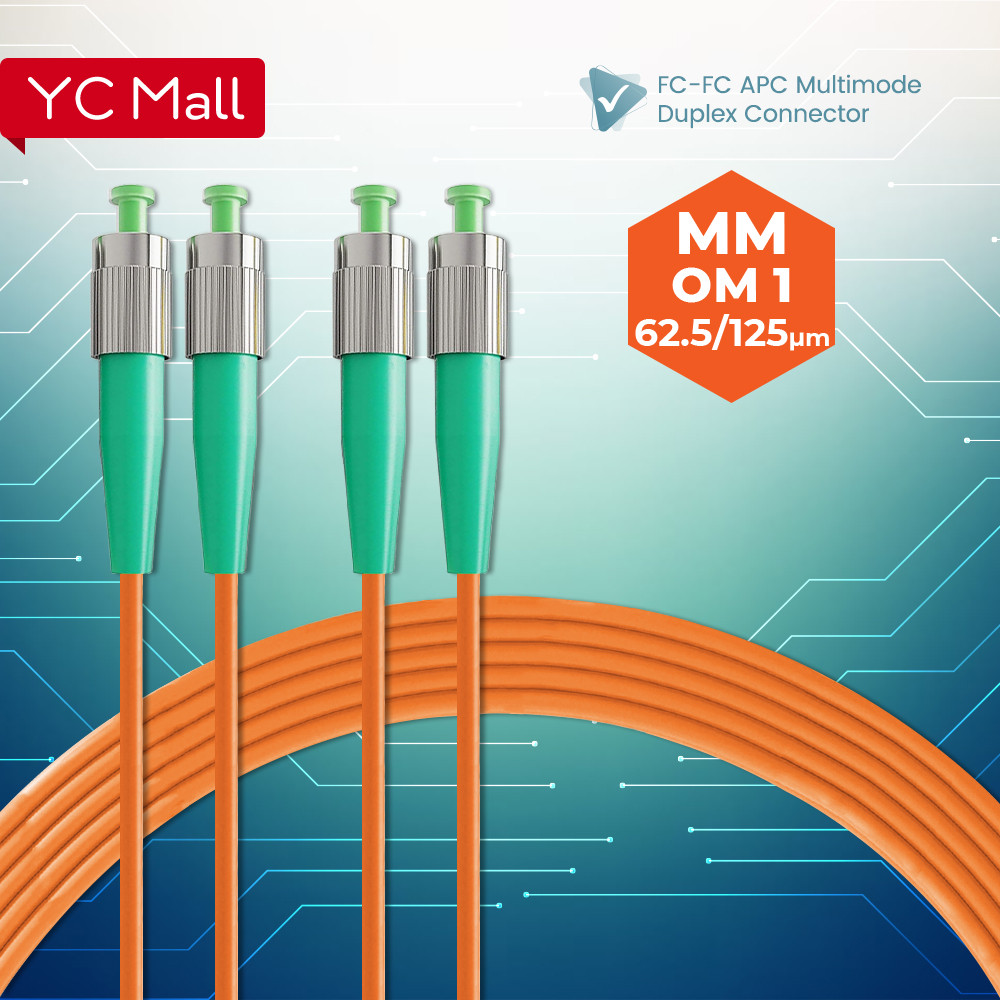 FC/APC-FC/APC 62.5/125 OM2 Multimode Duplex Fiber Optic Patch Cord 1M