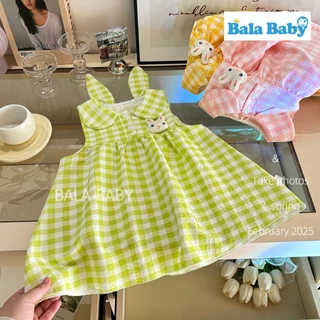 เดรสสก็อตลายกระต่าย เดรสเด็ก กระโปรงเด็ก คอบัวหูกระต่ายน่ารักๆ Size80-110cm LYQ01