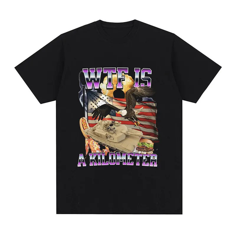 Wtf Is A Kilometer Meme Graphic T เสื้อแฟชั่น Lelaki Hip Hop เสื้อยืด Klasik 100% Kapas Lengan T เสื