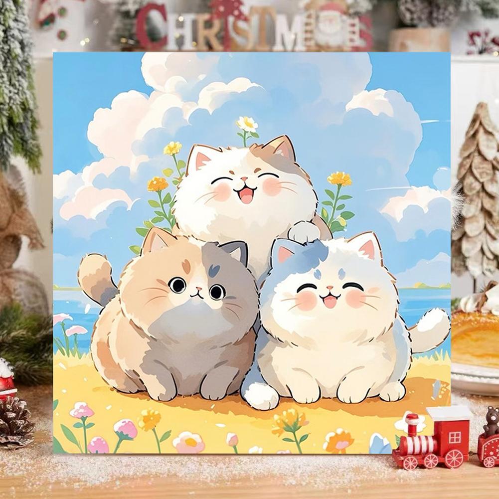 ชุดภาพวาดสีน้ํามันดิจิตอลแมวน่ารัก, DIY โดยหมายเลขศิลปะสําหรับเด็กเริ่มต้น, 20x20 ซม.ครบชุด U1L0
