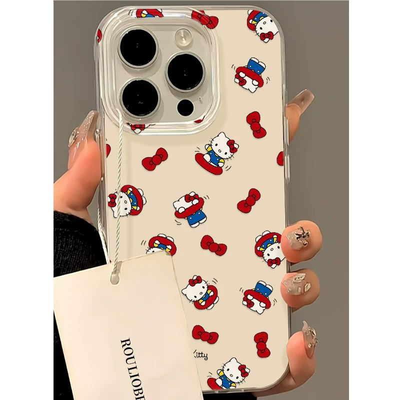 🔥สินค้าพร้อมส่ง!🎀🐱 เคสไอโฟน 17/17 Pro/17 Pro Max 16 15 14 13 12 11 IMDครีม อะคริลิกหรู HelloKittyกับโบว์ ทนทานสูง