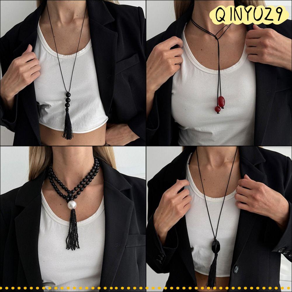 QINYUZ9QX Beaded พู่สร้อยคอยาว,เครื่องประดับแฟชั่นพลาสติก/เรซิ่นจี้สร้อยคอ,อเนกประสงค์ปรับ Minimalis