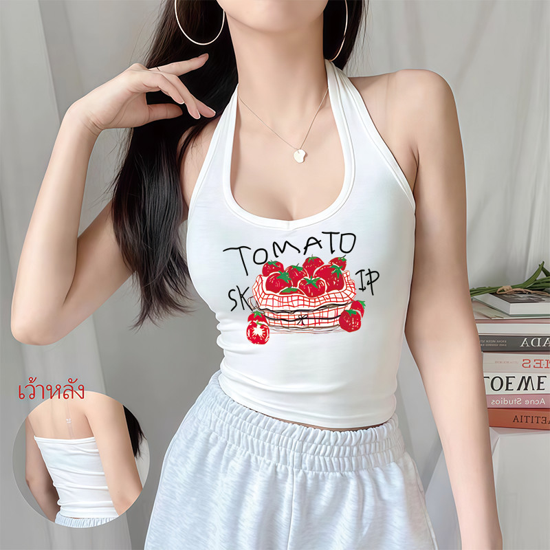 COD BOOM💥 เสื้อกล้ามผู้หญิง คล้องคอเว้าหลัง nobra เสื้อกั๊กแฟชั่นเซ็กซี่ เสื้อครอปสายฝอ เอวลอย ผ้านิ่มยืดพอดี A004