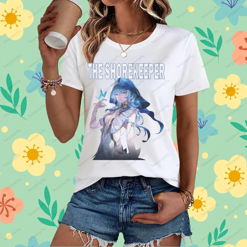 เสื้อยืด Wuthering Waves The Shorekeeper Graphic Waifu ลายตัวละครเกม คอสเพลย์ ACG สตรีทแวร์ แขนสั้น 