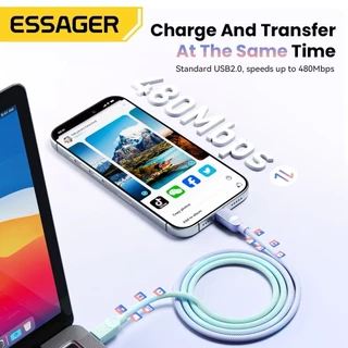 ESSAGER สายชาร์จเร็ว Type C To USB C to USB C to L 29W/60W/100W สำหรับโทรศัพท์ USB2.0 480Mbps A13
