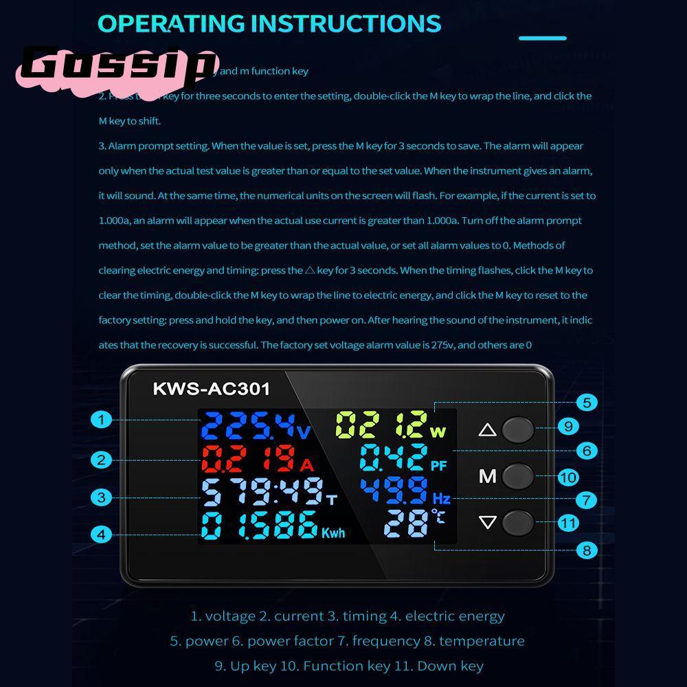 GOSSIP โวลต์มิเตอร์แบบดิจิตอลแอมป์มิเตอร์ความแม่นยําสูง KWS-AC301 0-100A Power Energy Meter