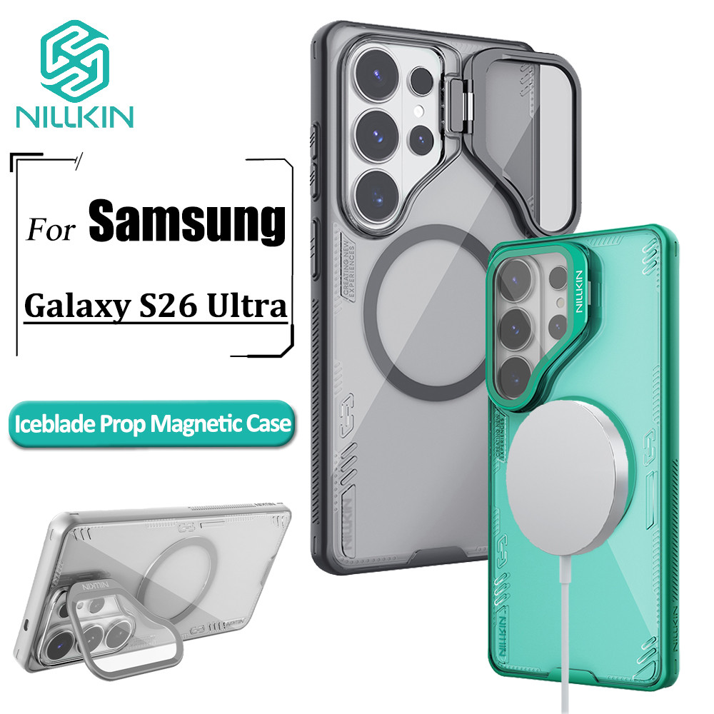 เคสโทรศัพท์ Nillkin สําหรับ Samsung S26 Ultra เป็นมิตรกับสิ่งแวดล้อมฝาครอบป้องกันกันกระแทกแบบใสพร้อมขาตั้งโลหะ