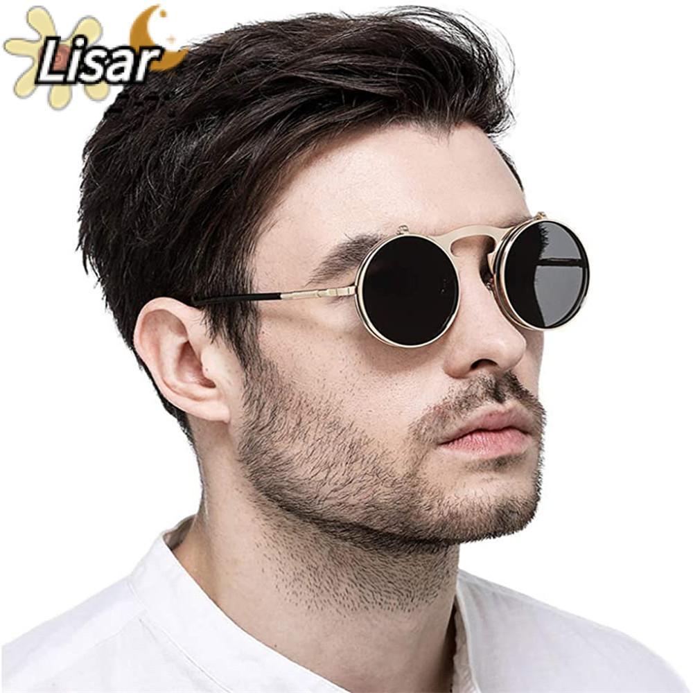 LISAR Steampunk Sun Glasses, Circle UV400 Protection Flip Up แว่นกันแดด, Cool Round Costume แว่นตาสํ