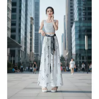 กางเกงขายาวขากว้าง ผู้หญิง ทรงสวย เอวยางยืด ผ้าไหมอิตาลี ผ้านุ่ม ใส่สบาย