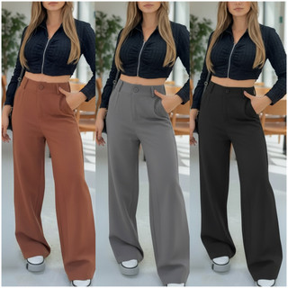 Calça Pantalona Alfaiataria Premium Com Bolso Wide Leg PROMOÇÃO