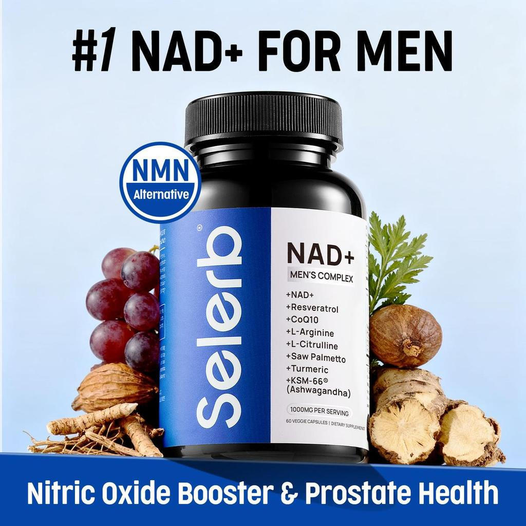 Selerb NAD+ for Men – พราคอเต่า combed Liposomal-NAD+,CoQ10, L-P, L-Arginine, & Ashwagandha – Energy