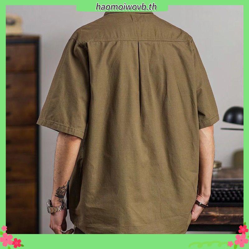 MNO.9 Shirt 617 เสื้อเชิ้ตผู้ชาย เสื้อคลุมแขนสั้น เสื้อเชิ้ตคอปกใช้งานได้จริง เสื้อเชิ้ตคอปก ลำลอง ว