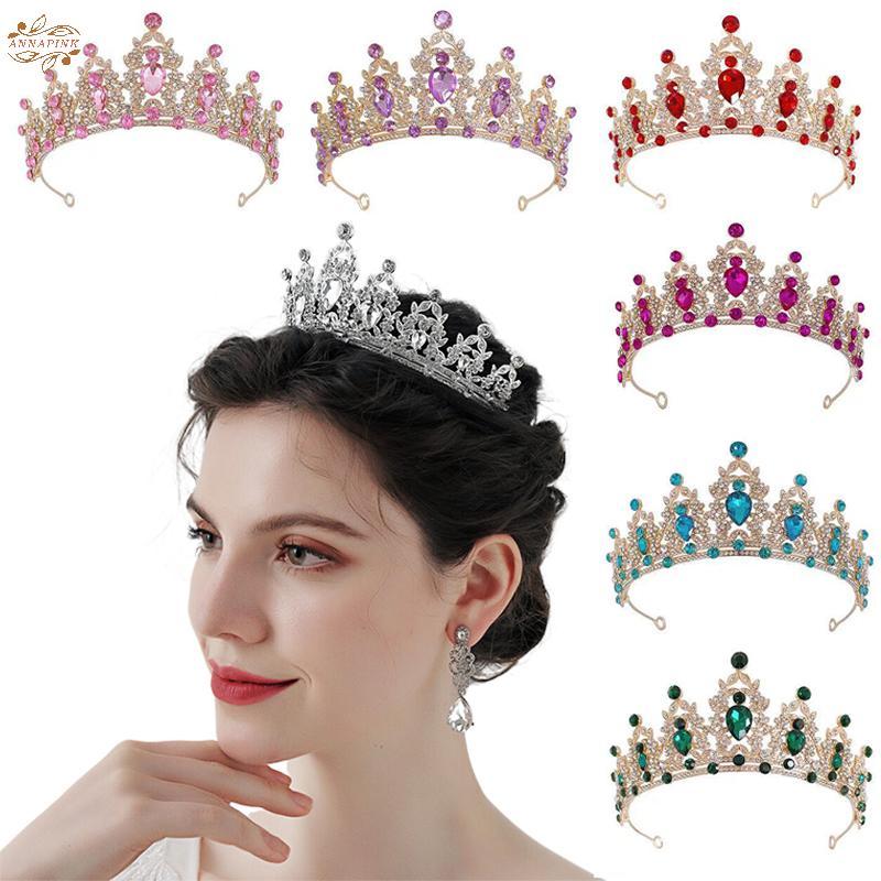 Ank หรูหราคริสตัลเจ้าหญิงมงกุฎอุปกรณ์ผม Tiara สําหรับผู้หญิง Rhinestone งานแต่งงานเจ้าสาวมงกุฎเครื่องประดับหัวใหม่ EN