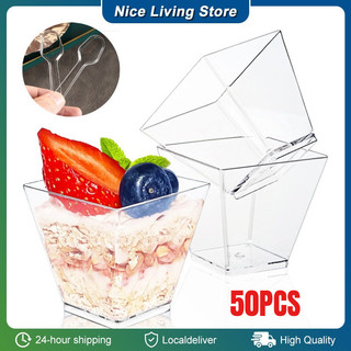50PCS Square Plastic Dessert Cups 50ml Clear c for Desserts Appetizers Puddings