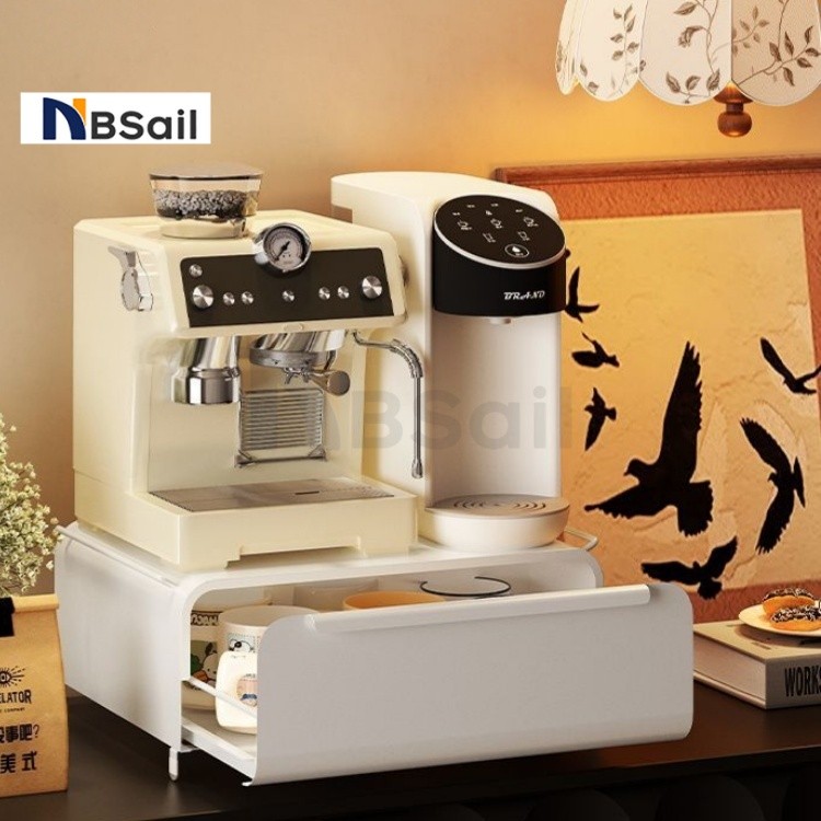 Coffee Machine Organizer with Drawer Dustproof Cup Shelf For Kitchen Counter Stackable Space-Saving Design
