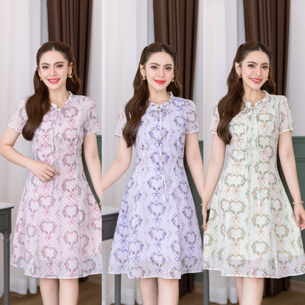 511-01-02-03คอโบว์ดอกไม้ริบบิ้นชมพูและม่วงและเขียว