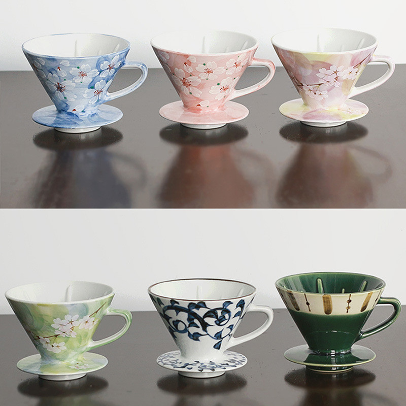Bloom Japan Original บรรจุภัณฑ์นําเข้า Minoyaki เซรามิคที่มีสีสัน Sakura Hand-Brewed Coffee Filter ถ
