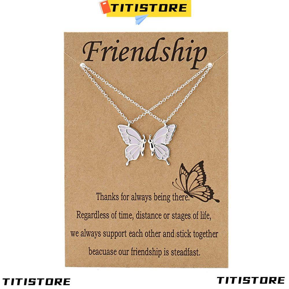 TITISTORE 2 ชิ้น BFF สร้อยคอสําหรับ 2 วันเกิดสําหรับสาวผู้หญิงเพื่อนสร้อยคอผีเสื้อ