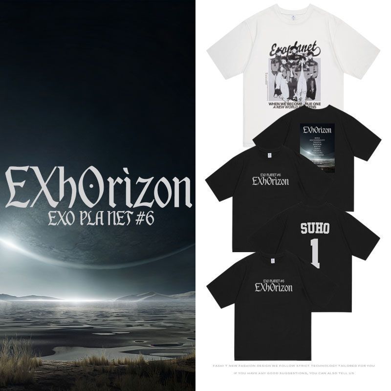 Kpop EXO PLANET6 EXh Orizon คอกลมผ้าฝ้าย T แขนสั้น Casual Top Man/ผู้หญิงเสื้อคู่สั้น
