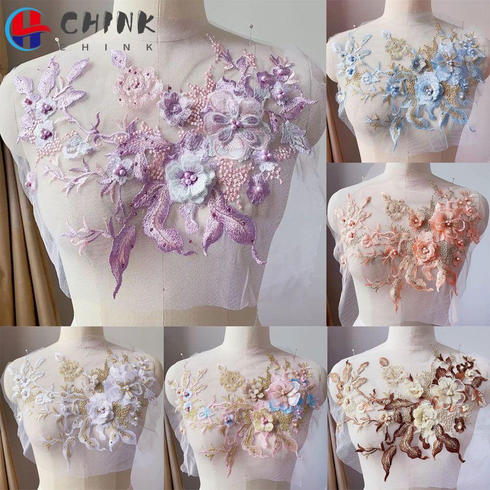 CHINK แพทช์ปักเลื่อมและปักด้วยตนเอง ลายดอกไม้สดใส สำหรับตกแต่งเสื้อผ้าลูกไม้อิทธิพลแฟชั่นหรู