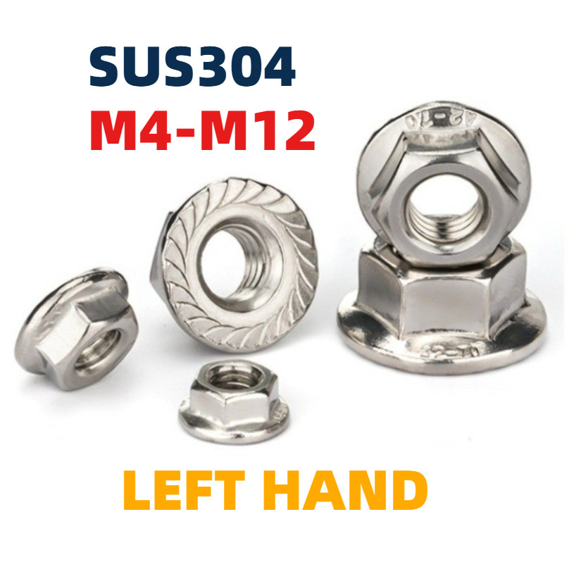 หัวน็อตจานจักร ตัวเมีย ติดแหวน เกลียวซ้าย พื้นหยาบ สแตนเลส 304 M4/M5/M6/M8/M10/M12 Hexagon Flange Nut Serrated Left-Hand Thread SUS304 PH-MB-1 ราคา ถูกที่สุด ดีลบีเคเค รูปภาพหลัก