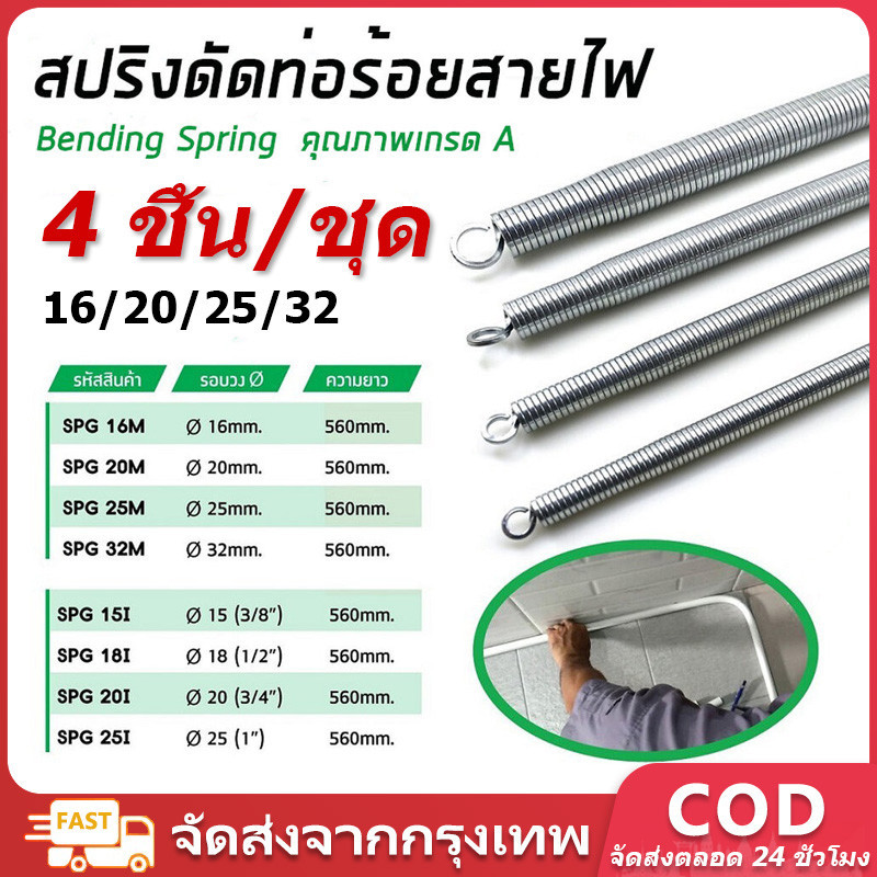 【COD TH】4 ชิ้น/ชุด สปริง ดัดท่อ ร้อยสายไฟ SPG สำหรับท่อขนาด แบบมิล และ แบบหุน (16/20/25/32) ที่ดัดท่อ PVC หน่วย นิ้ว